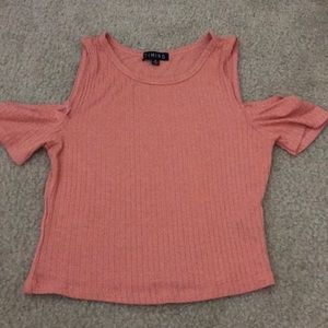 Pink coral ribbed T